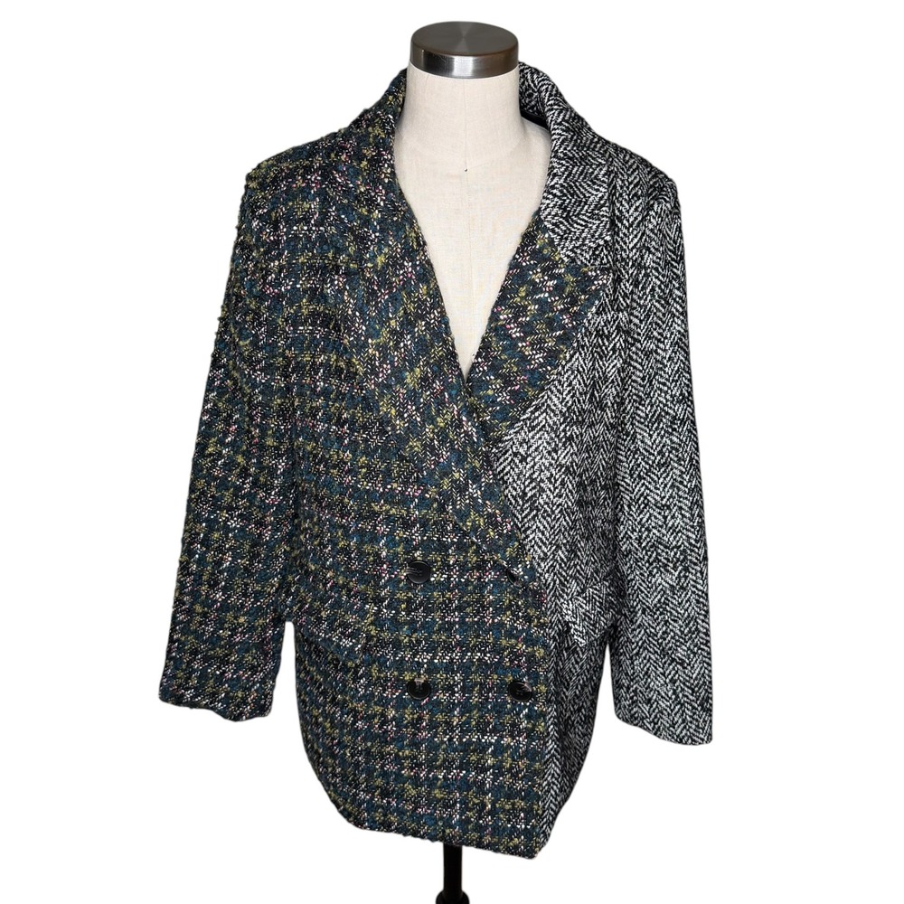 DRIFTWOOD Relaxed Blazer Mixed Tweed Herringbone Double Breasted Women's Large